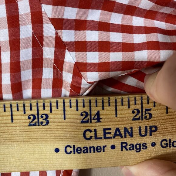Peter Millar Dress Shirt Red Gingham Plaid Button Men Large Weekender Finish - Picture 10 of 13